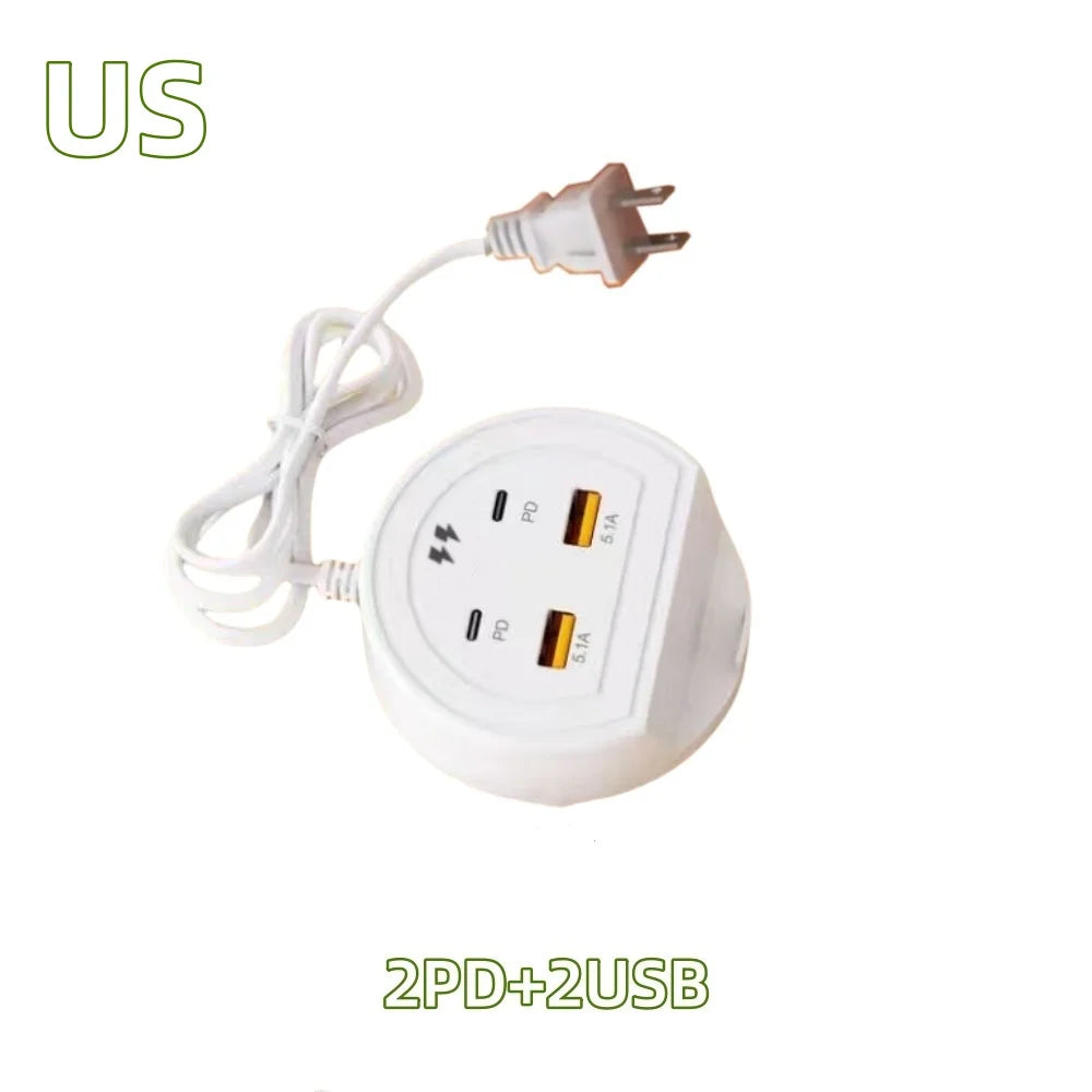 5-in-1 Power Strip with 4 Ports Phone Holder, EU/UK/US Universal Socket Multi-Device Fast Charging Station for iPhone 16 Samsung Peaceful Pleasures Health and Wellness 2U2C US