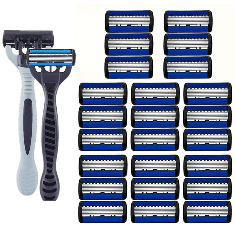 Men's 6-Layer Stainless Steel Safety Razor – Replaceable Head