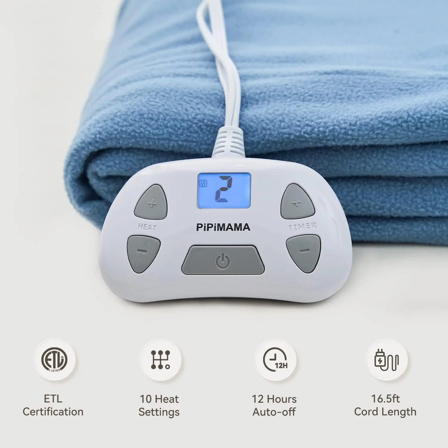 Twin Size Electric Heated Blanket – 10 Heat Levels, Auto-Off, Machine Washable, Blue Electric Heated Blanket Peaceful Pleasures Health and Wellness