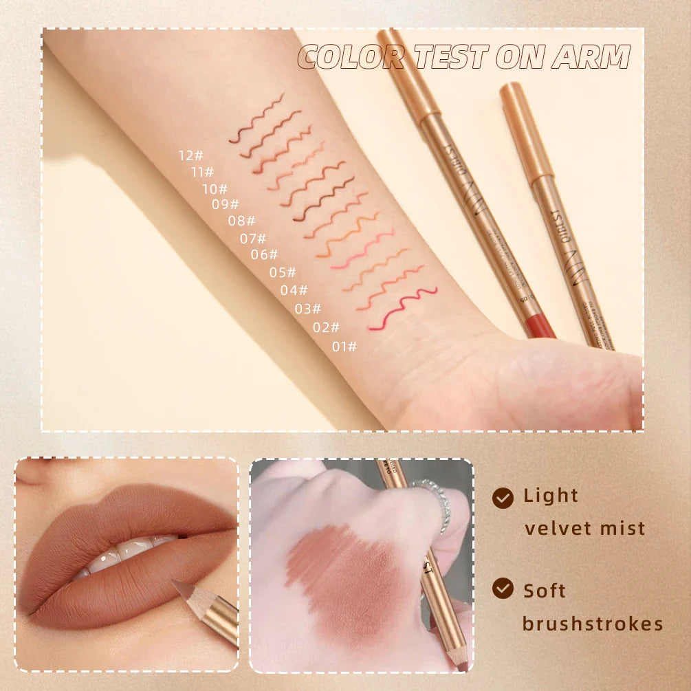 QiBest 12-Color Matte Waterproof Lip Liner Pencil Set