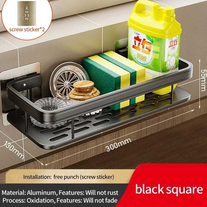 No-Drill Adhesive Kitchen Sponge & Organizer Rack | Aluminum