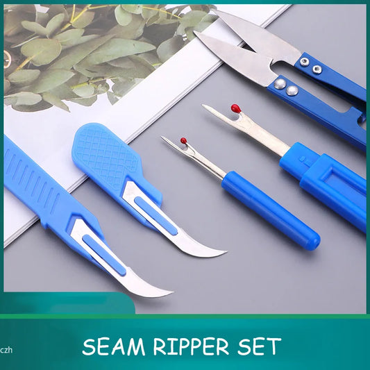5-Piece Blue Seam Ripper Kit – Thread Remover & Scissors Set Sewing Ripper Kit Peaceful Pleasures Health and Wellness