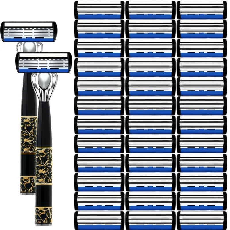Classic 6-Blade Manual Safety Razor for Men | 1 Handle + 3 Blades