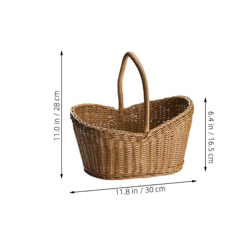 Plastic woven basket Vine flower basket hand-woven portable Bread storage Handles basket Gift For picnic outdoor shopping props Peaceful Pleasures Health and Wellness