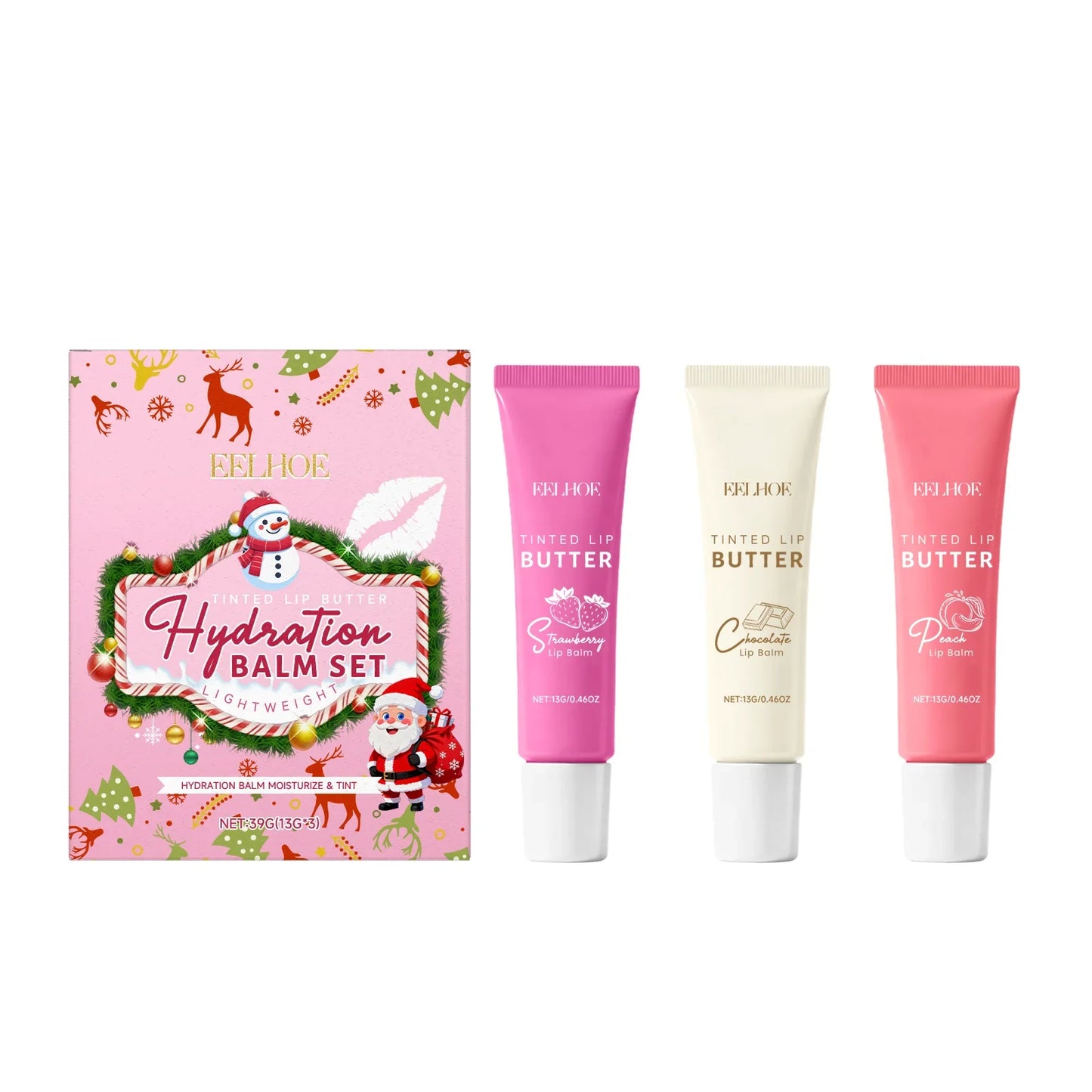 EELHOE Christmas Tinted Lip Balm Set – Moisturize & Exfoliate
