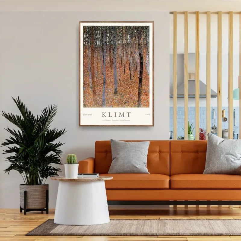 Gustav Klimt Art Print Exhibition Poster Farmhouse Birch Tree Pond Landscape Canvas Painting Wall Art for Living Room Home De Peaceful Pleasures Health and Wellness