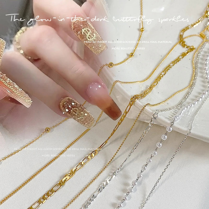Nail Chains Gold Silver Nail Stone Beads 60cm Decor 3D Alloy Punk Style Nail Decoration Nail Jewelry Nail Charm Accessories Peaceful Pleasures Health and Wellness