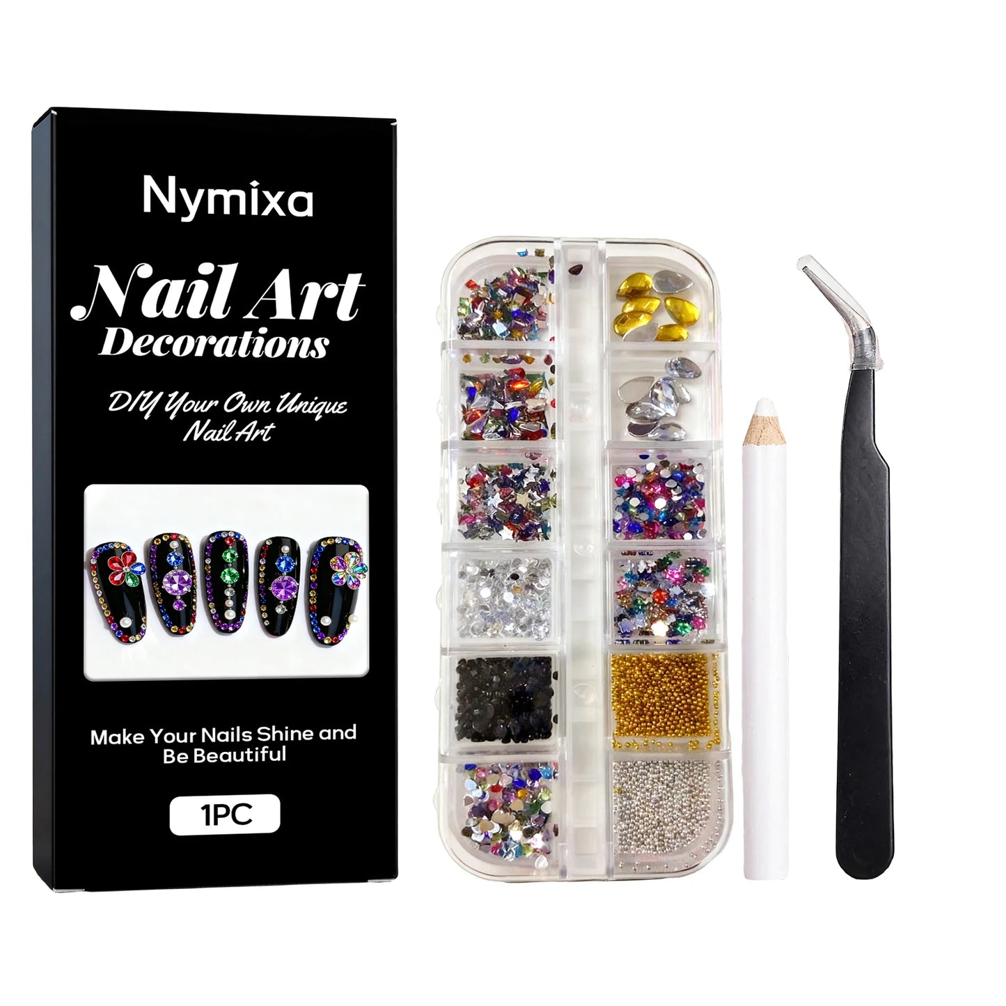 Glitter Art Rhinestone Colorful Popular DIY Nail Decorations Home DIY Nail Art Create Nails Jewelry Diamond Rhinestones 12 Grids Peaceful Pleasures Health and Wellness Art Rhinestone Set