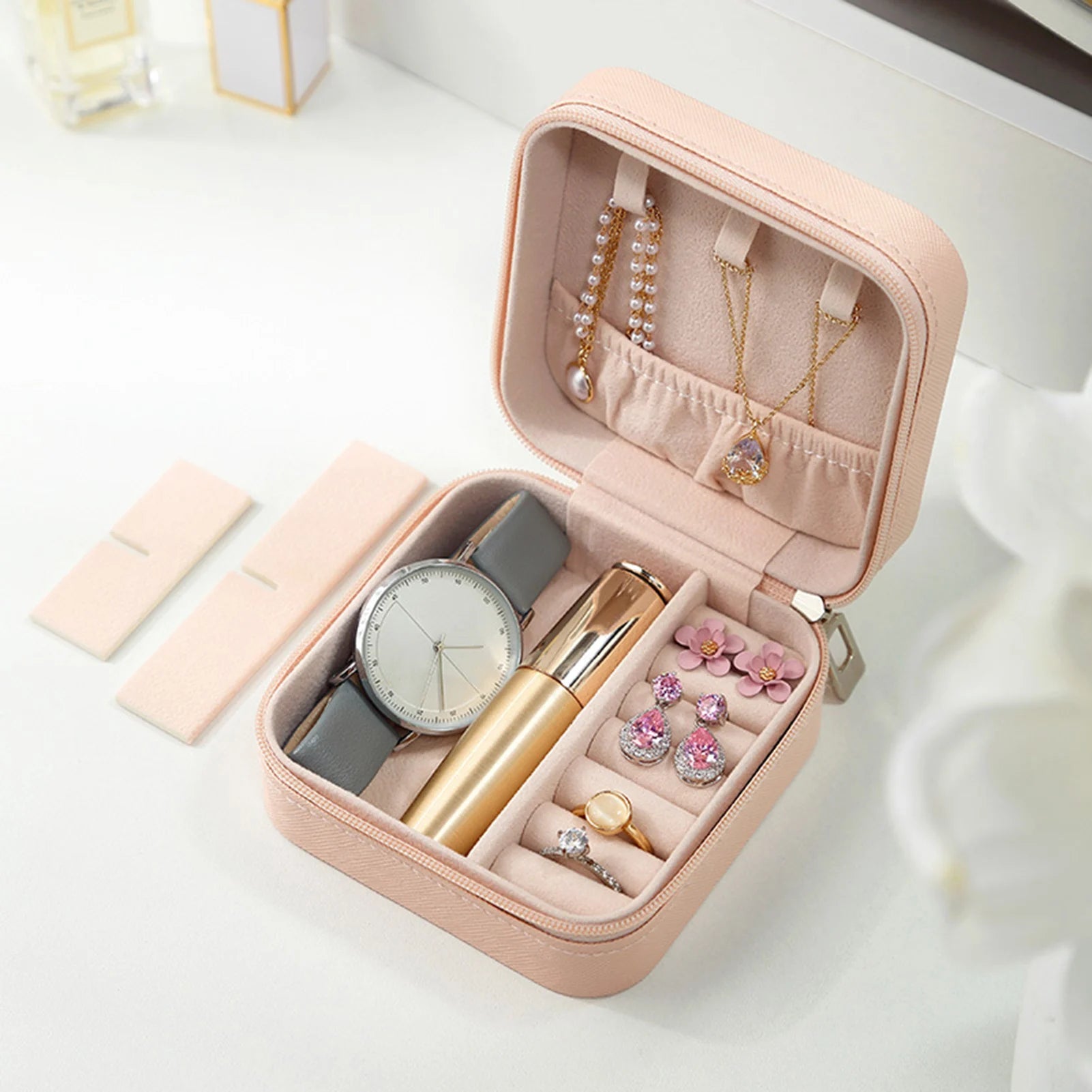 Mini Jewelry Storage Box Multifunctional Travel Jewelry Organizer Case for Stud Earrings Rings Necklaces Bracelets Peaceful Pleasures Health and Wellness