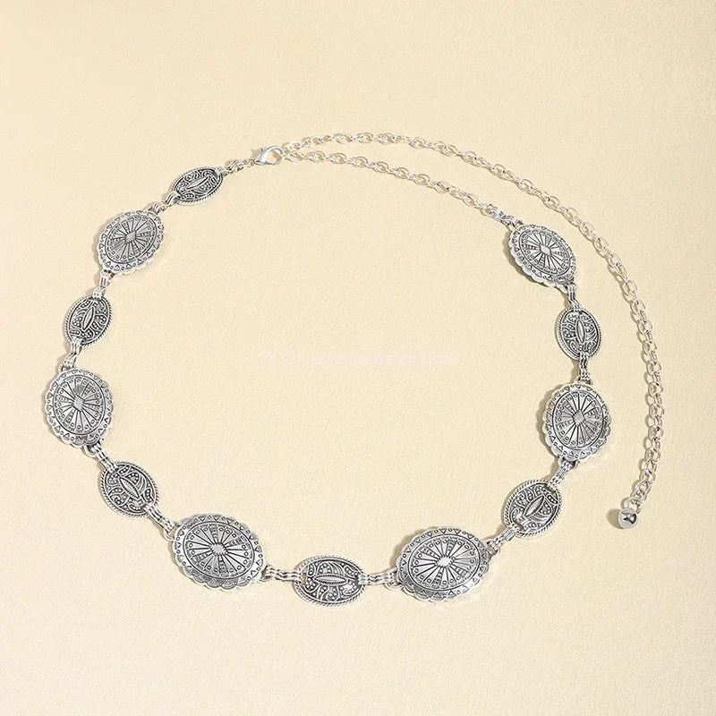 Retro Style Women's Metal Waist Chain - Decorative Circle Carved Chain Belt - High Style Accessories for Dresses & Jeans Peaceful Pleasures Health and Wellness