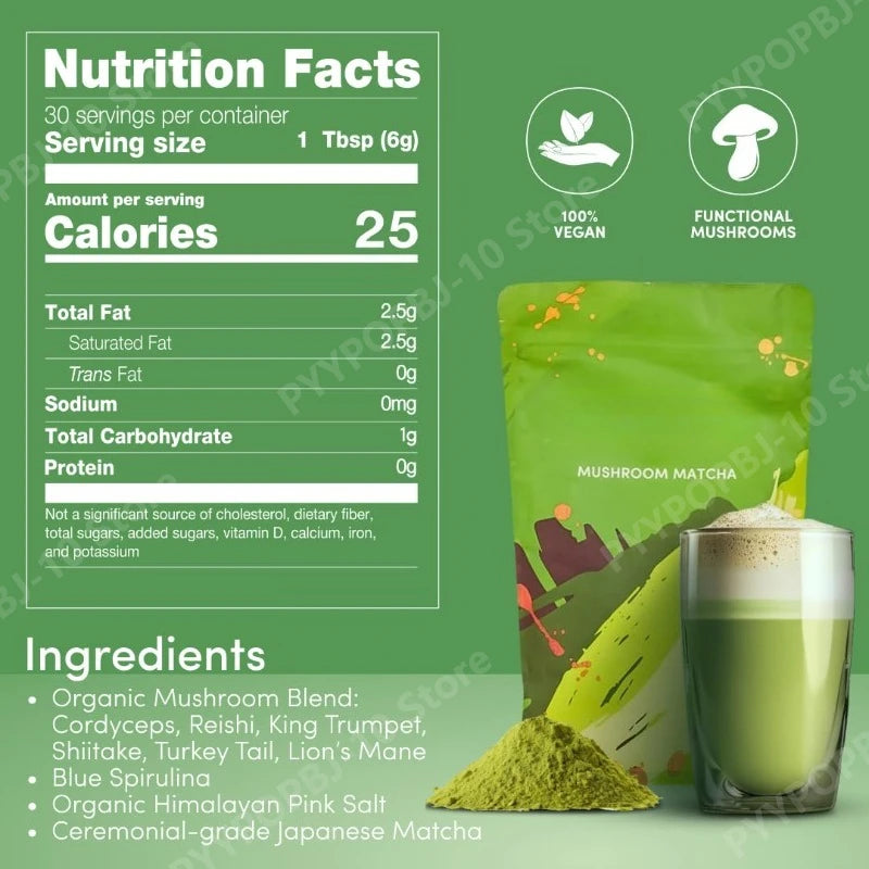 Organic Mushroom Matcha Supplement | Lion's Mane & Reishi 180g