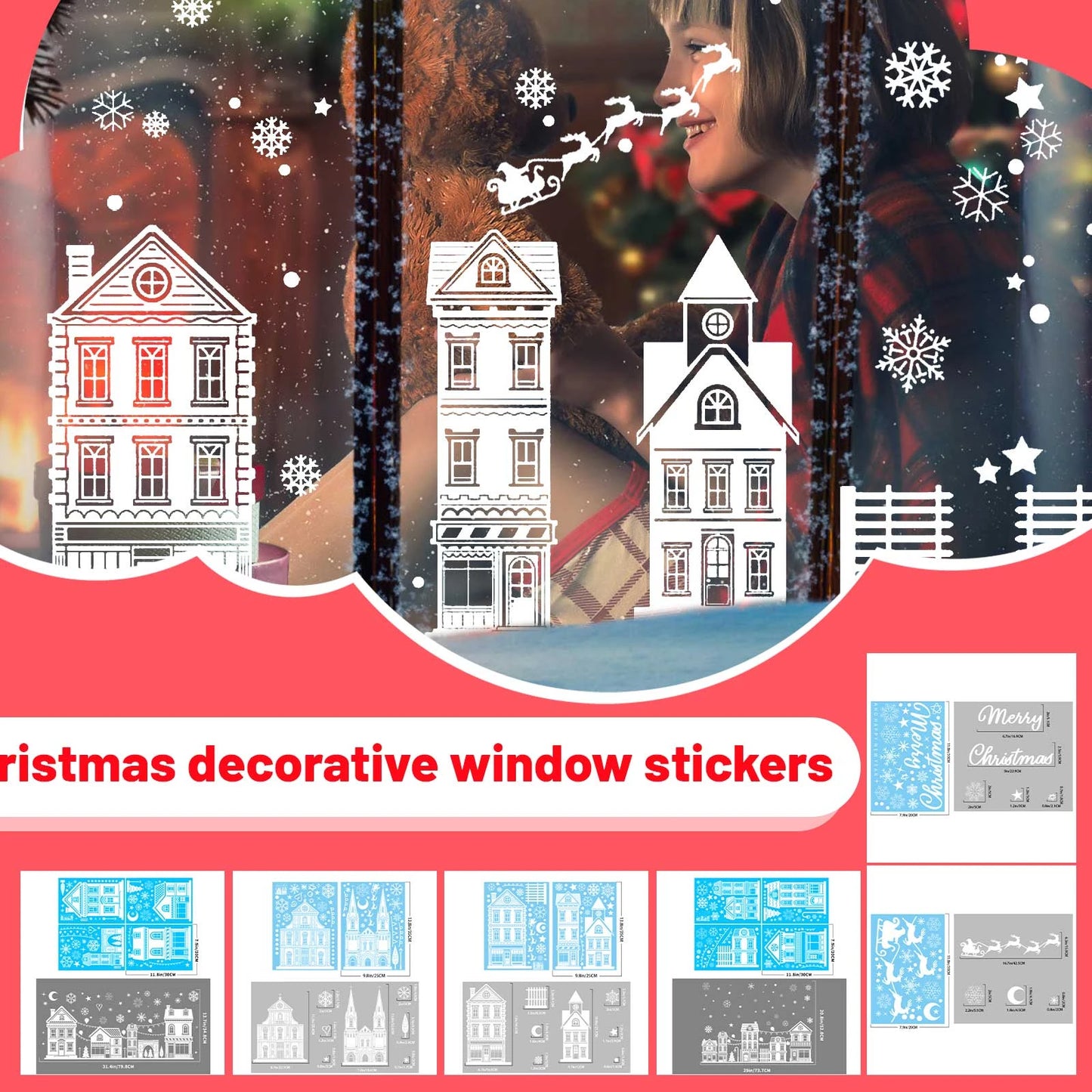 Christmas Static Window Clings – Elk, Snowflake & Xmas Tree PVC