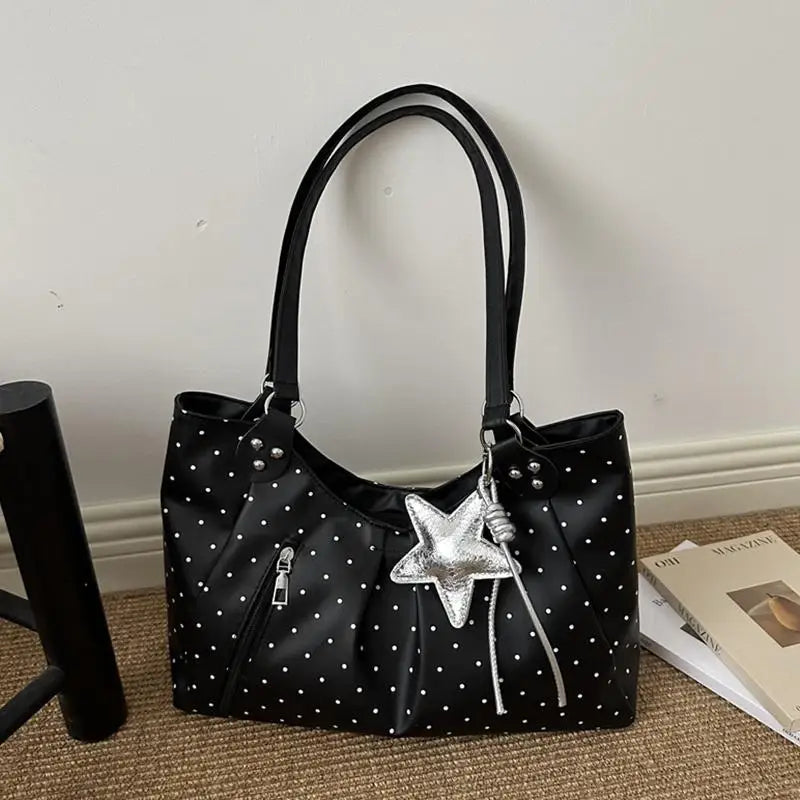 Vintage PU Polka Dot Tote Bag – Large Women's Shoulder Bag