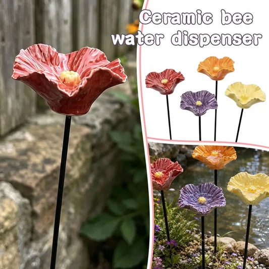 Fountain Garden Statue Sculpture Ceramic 4pcs Exquisite Bee Drinking Set Outdoor Bird Flower Feeder Home Courtyard Decoration Peaceful Pleasures Health and Wellness