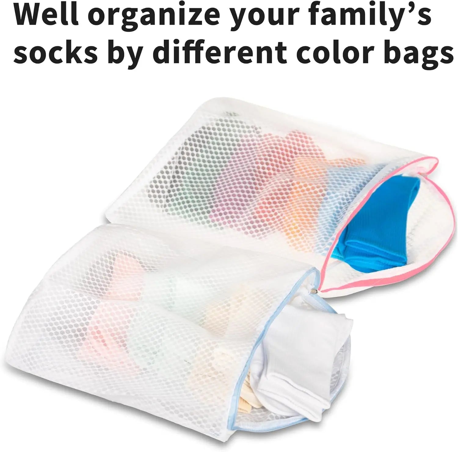 3-Piece Mesh Laundry Bags with Hooks for Socks, Assorted Colors Laundry Organizer Peaceful Pleasures Health and Wellness
