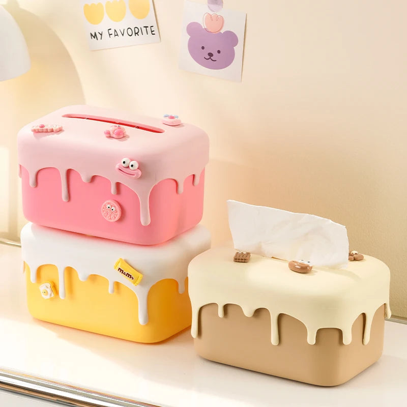 Dopamine Tissue Box High Aesthetic Home Living Room Bathroom Silicone Tissue Case Auto Lift Creative Paper Box Desktop Organizer Peaceful Pleasures Health and Wellness