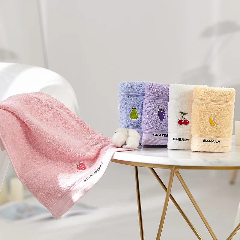 Fruit Embroidered Cotton Hand Towels Set of 5 – Soft & Absorbent