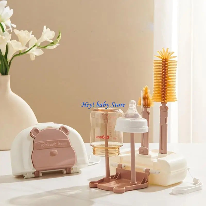 Baby Bottle Brush Set | Silicone Travel Kit & Drying Rack