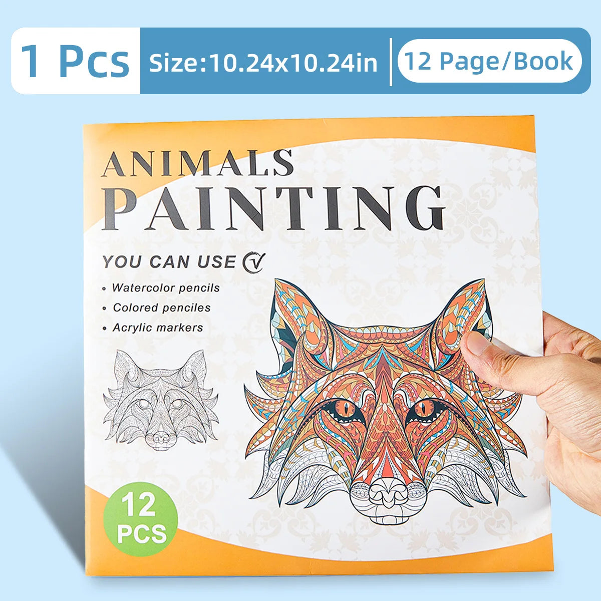 12 Page Animal Drawing Book Puzzle Watercolor Graffiti Adult Students