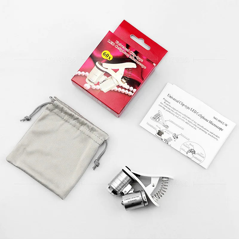 60X Mini Microscope Mobile Phone Microscope Magnifier Universal Clip-On Phone Magnifying Len for Coins Currency Peaceful Pleasures Health and Wellness