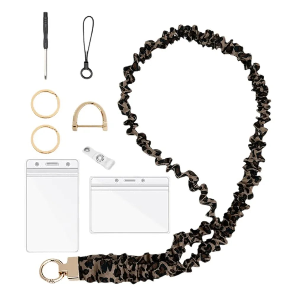 Safety Breakaway Buckle ID Badge Lanyard Stretchy Scrunchie Style Adjustable Elastic Material Retractable Lanyard Set Peaceful Pleasures Health and Wellness Leopard Set 1