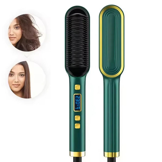 Household Electric Hair Straightener Brush Iron PTC Ceramic Plate LED Temperature Display for Outdoor Hotels Peaceful Pleasures Health and Wellness