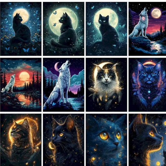 Black Cat Paint by Numbers Kit | DIY Canvas Wall Art 60x75cm Paint by Numbers Kit Peaceful Pleasures Health and Wellness