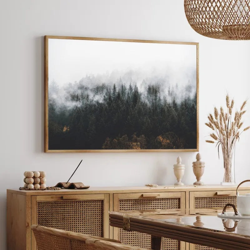 Foggy Green Forest Mountain Canvas Wall Art | Landscape Print