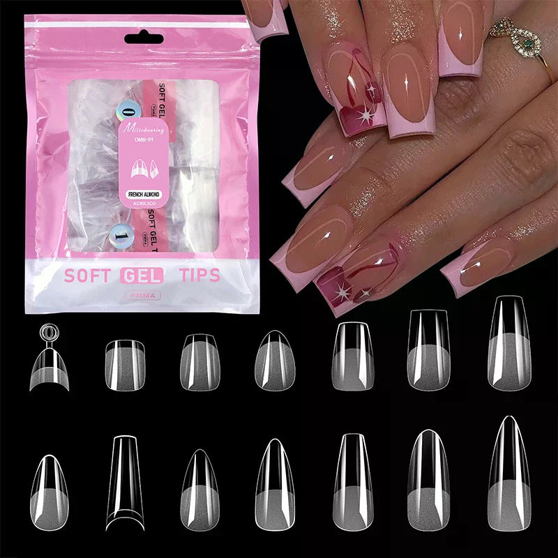504 Pcs False Nail Tips Semi-Matte Finish Almond French Coffin Stiletto Oval Square Shapes With Front Edge Thickened Fingertips Peaceful Pleasures Health and Wellness