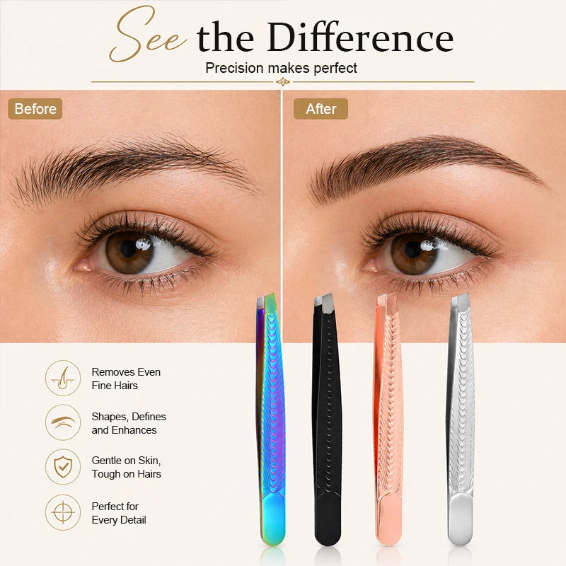 Stainless Fish Slant Black Coated Eyebrow Tweezers - Professional Hair Removal for Women, Ingrown Hair, Splinter, Daily Beauty Peaceful Pleasures Health and Wellness