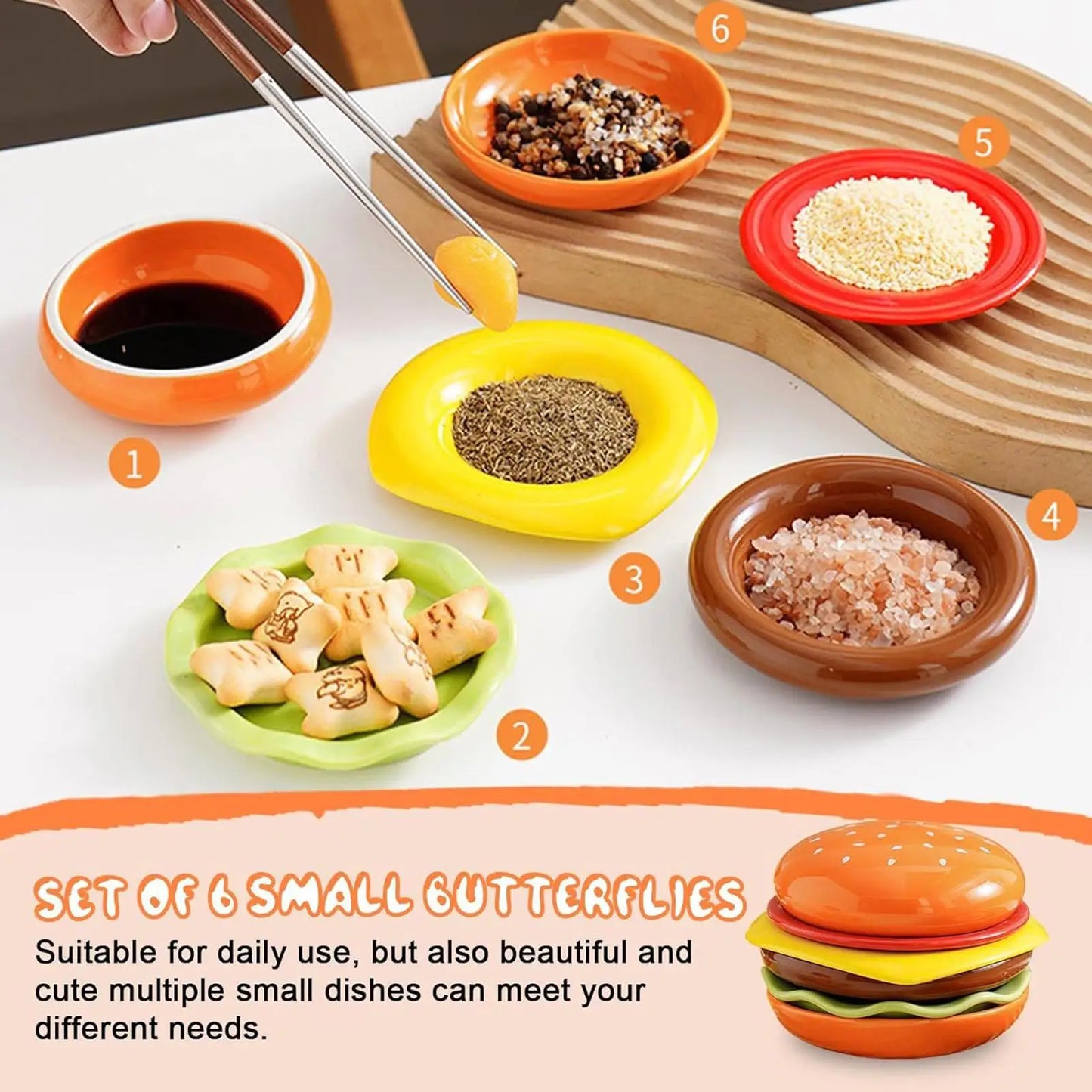 6-Layer Stackable Hamburger Plate Set | 6-Pc Dipping Bowls