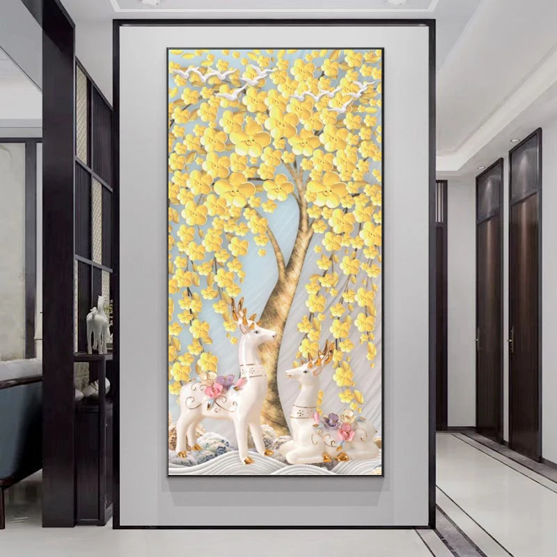Abstract Luxury Flowers Canvas Painting, Golden Rich Tree, Wall Art Posters Money Tree Prints, Living Room, Porch, Home Decor Peaceful Pleasures Health and Wellness fj5 6 50x100cm