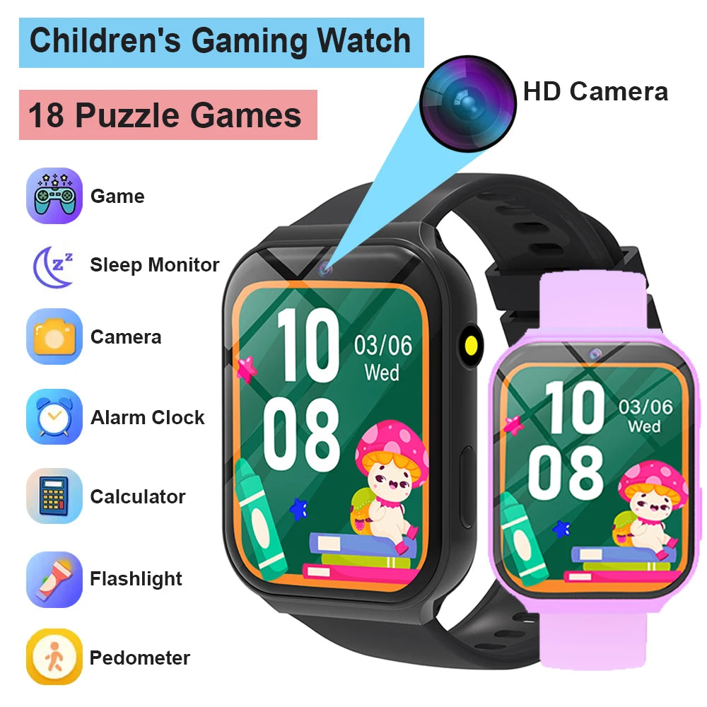New Smartwatch For Kids HD Camera Flashlight Study Partners Multi Games Calculator Children's Day Birthday Gift Boys Girls HW12 Peaceful Pleasures Health and Wellness 1Bk1Pr Game watch for kids