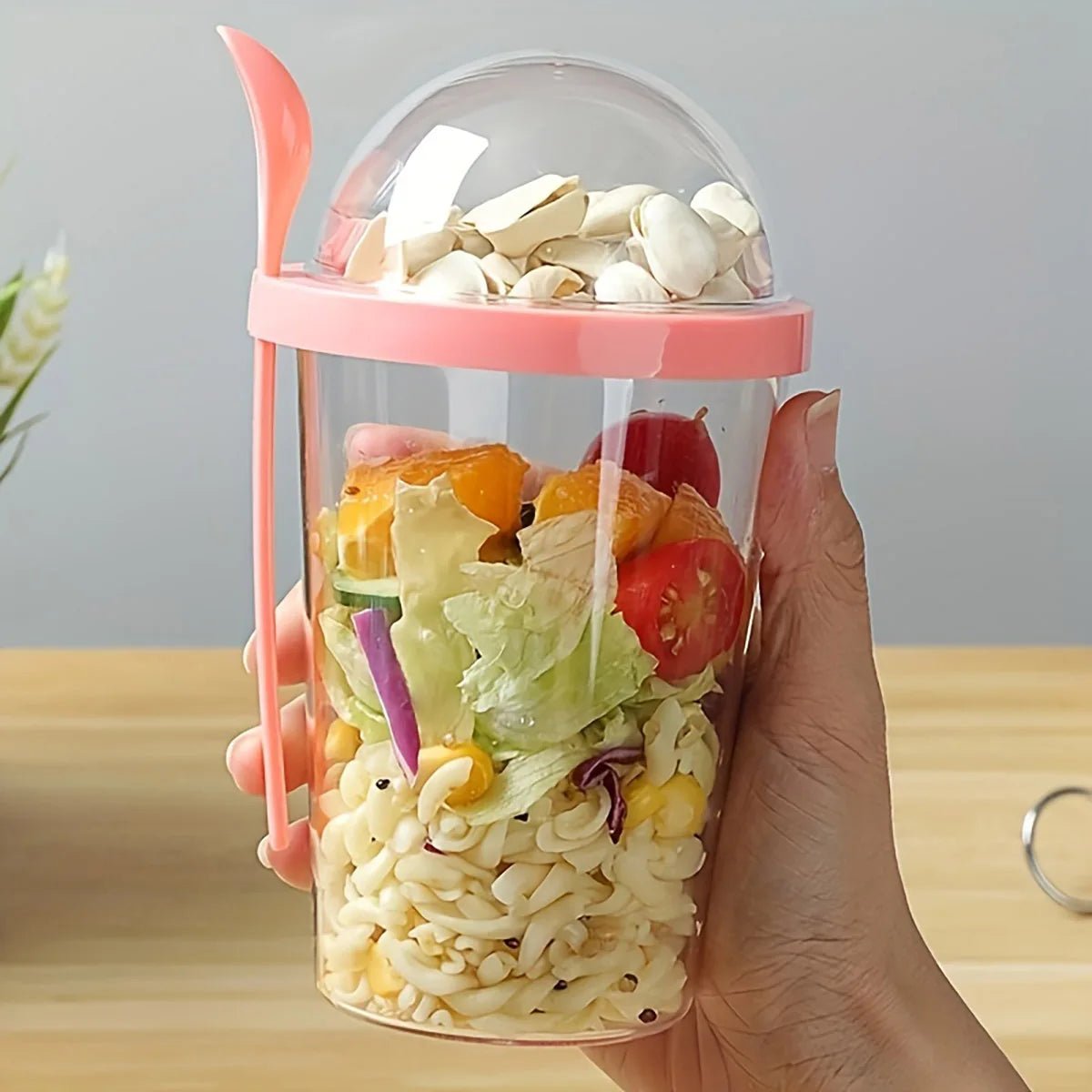 Dry Wet Separation Salad Cup Plastic Healthy Salad Container With Spoon Salad Cup With Lid Portable Salad Cup For Outdoor Peaceful Pleasures Health and Wellness