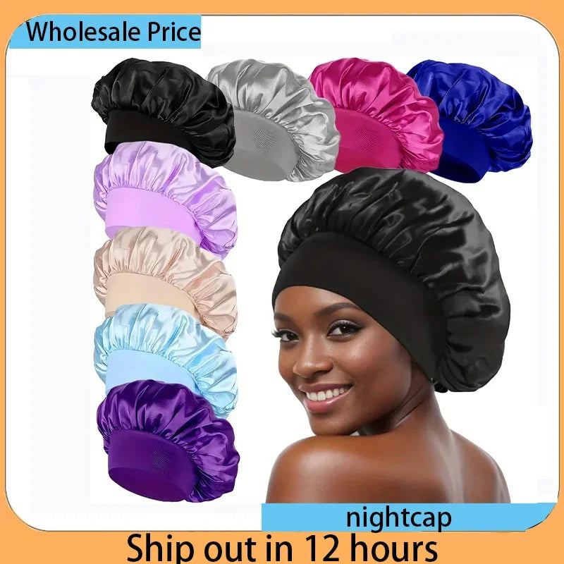 2026 Women Satin Hair Bonnet, Breathable Elastic Wide Band Sleeping Cap, Reusable Shower & Night Hair Protector for Daily Use Peaceful Pleasures Health and Wellness