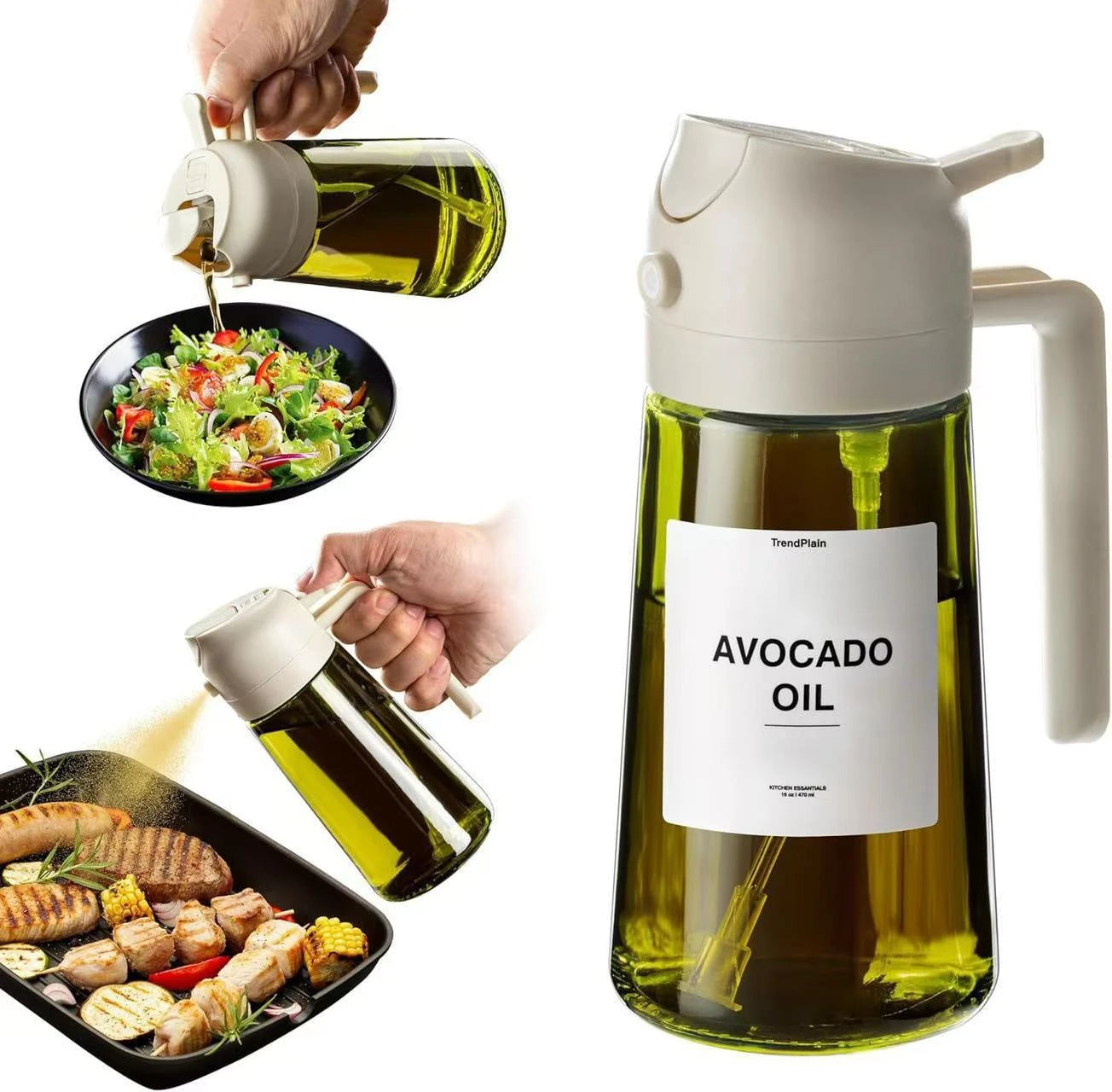 2-in-1 16oz 470ml Brown Glass Oil Sprayer Leakproof Eco-Friendly Olive OilDispenser Perfect for Cooking BBQ Grill Air Fryer Peaceful Pleasures Health and Wellness
