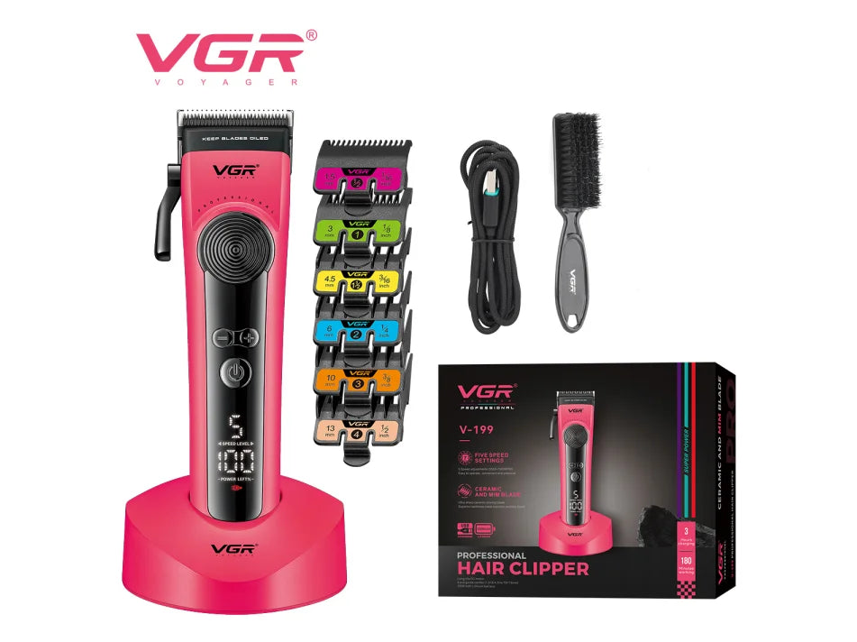 VGR new electric hair clipper men's high-end hair clipper 8000 RPM multi gear adjustable hair trimmer with base push shear V-199 Peaceful Pleasures Health and Wellness USB