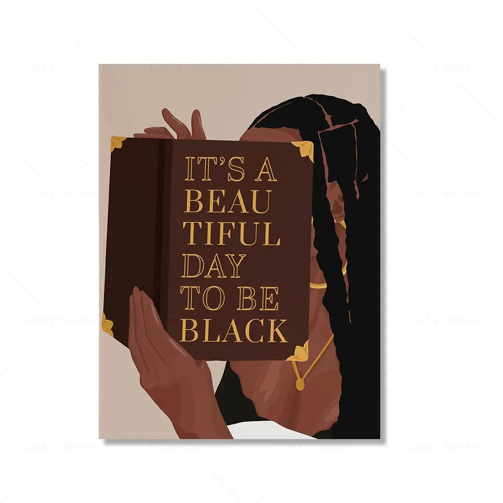 African Woman Reading Canvas Wall Art | Black Girl Poster