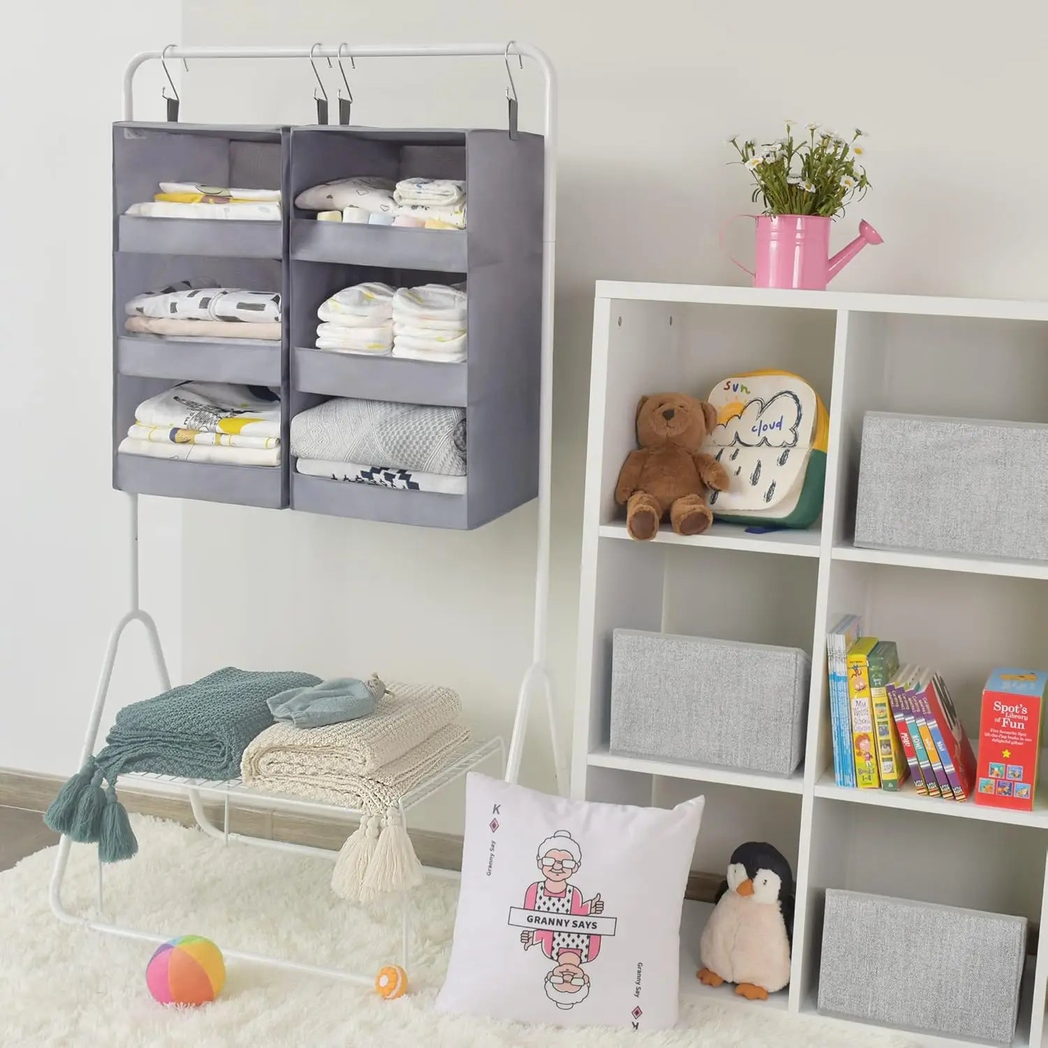 Foldable Hanging Closet Organizer 3 Shelves 2-Pack – Gray Peaceful Pleasures Health and Wellness