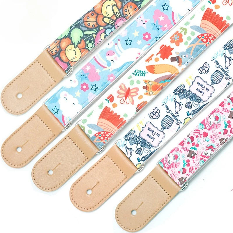 Cute Cartoon Printed Ukulele Strap Adjustable Guitar Belt Shoulder Straps for Ukulele Electric Acoustic Guitar Bass Accessories Peaceful Pleasures Health and Wellness