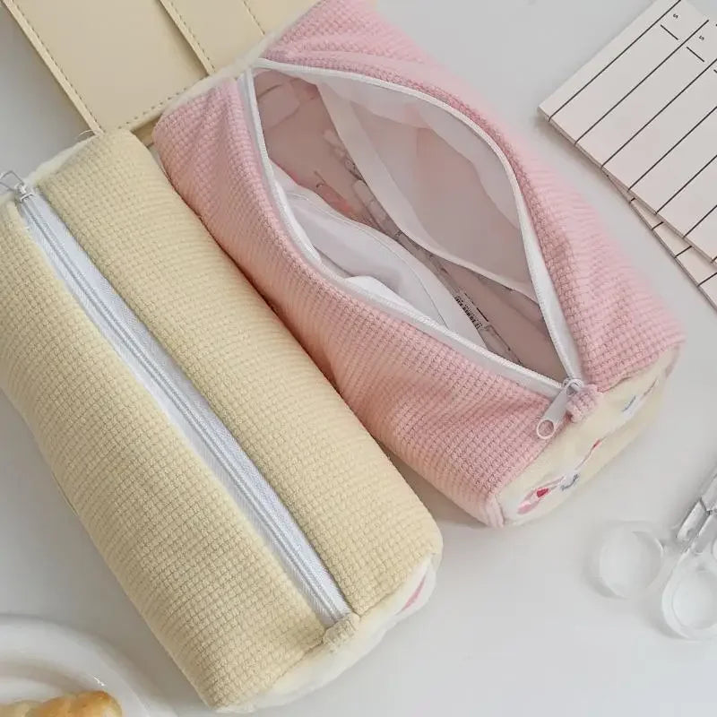 Corduroy Embroidery Pencil Case – Large Capacity Stationery Bag