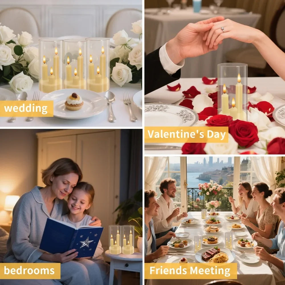 Flameless 3 in 1 LED Taper Candles with 15CM Lampshade Battery Operated Flickering Electric Window Candles for Christmas Wedding Peaceful Pleasures Health and Wellness