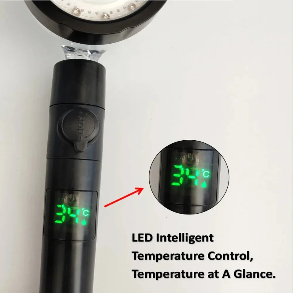 LED Temperature Display High-Pressure Handheld Shower Head Set
