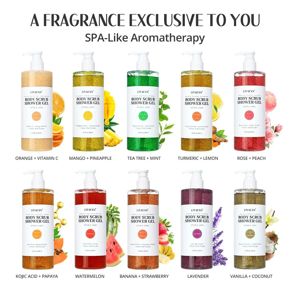 2-in-1 Scrub Shower Gel – Turmeric, Kojic Acid & 10 Fruity Scents Peaceful Pleasures Health and Wellness