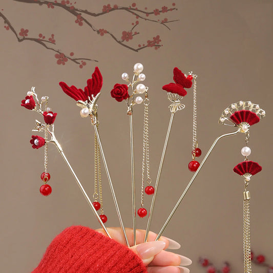 Chinese Court Style Alloy Hair Pins Durable Headdress with Elegant Tassel for Women Wedding Hanfu Cheongsam Peaceful Pleasures Health and Wellness 1