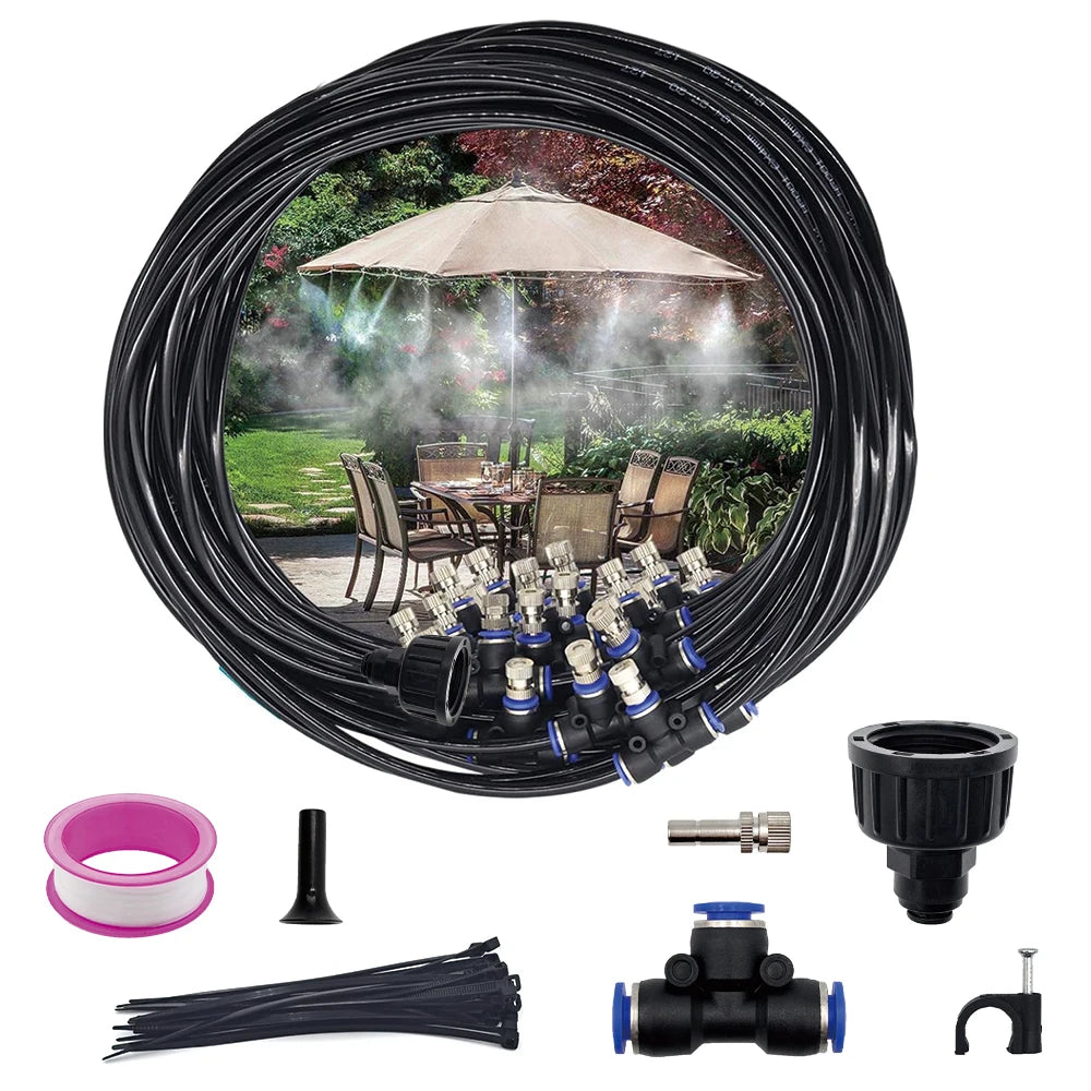 Outdoor Misters Cooling System，Misting Cooling System, Misting Line with Copper Metal Mist Nozzles, Patio Misting System Peaceful Pleasures Health and Wellness