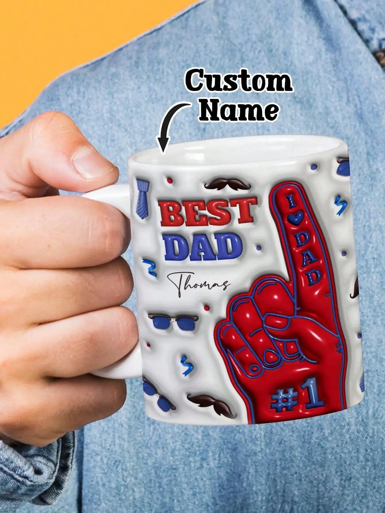 Personalized 3D Dad Mug – Custom Photo & Name Coffee Cup
