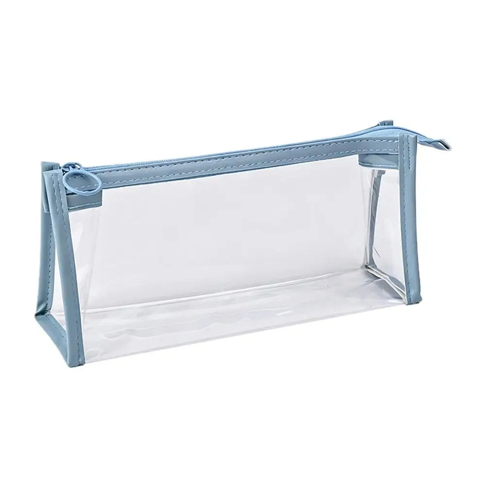 Clear PVC Zipper Pouch Waterproof Cosmetic Makeup Bag Portable Stationery Pencil Case Travel Wash Toiletry Organizer Bag Peaceful Pleasures Health and Wellness Blue