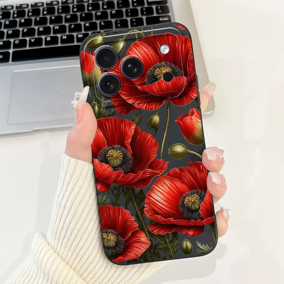 iPhone 17 Pro Silicone Case | Cute Kawaii Floral Painted Cover