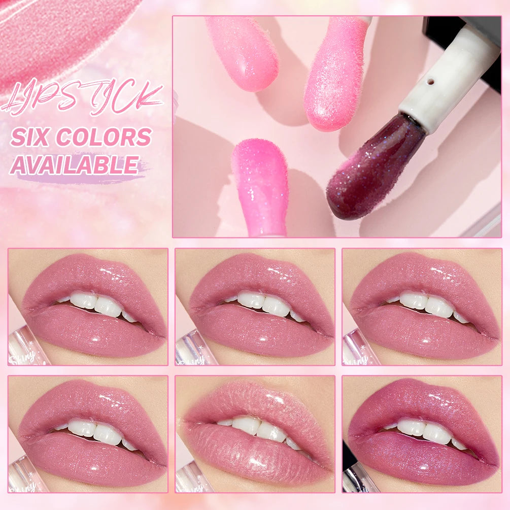 QIBEST Pearlescent Lip Oil Gloss Set Color Change Lip Glaze Plumper Makeup Moisturizing Sexy Glossy Glitter Lips Care Product Peaceful Pleasures Health and Wellness